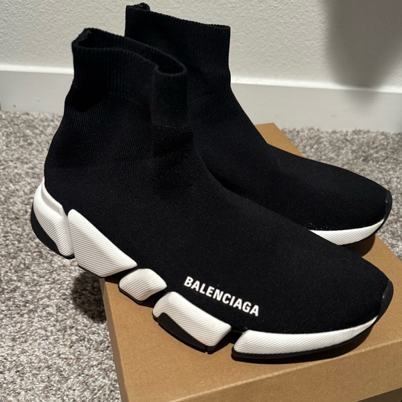 Balenciaga Black and White Knit Sneakers - Picture 1 of 4